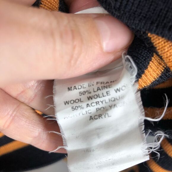 Saint JAMES MADEMOISELLE Wool Blend Orange Black Stripe Sweater Bow Appliques Sz - Picture 9 of 9